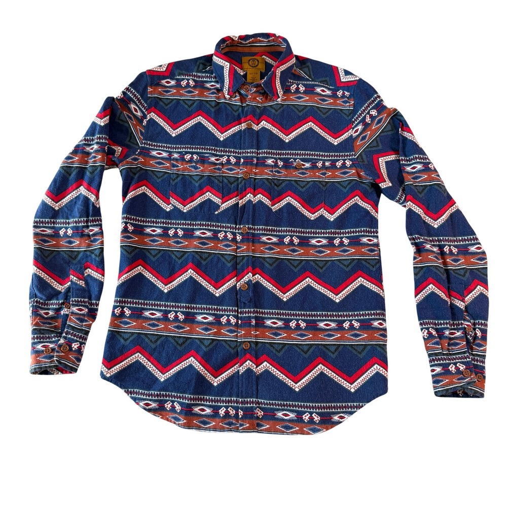 Aztec Stapleford Flannel Shirt Mens XS Blue Red Excellent Southwestern Geometric